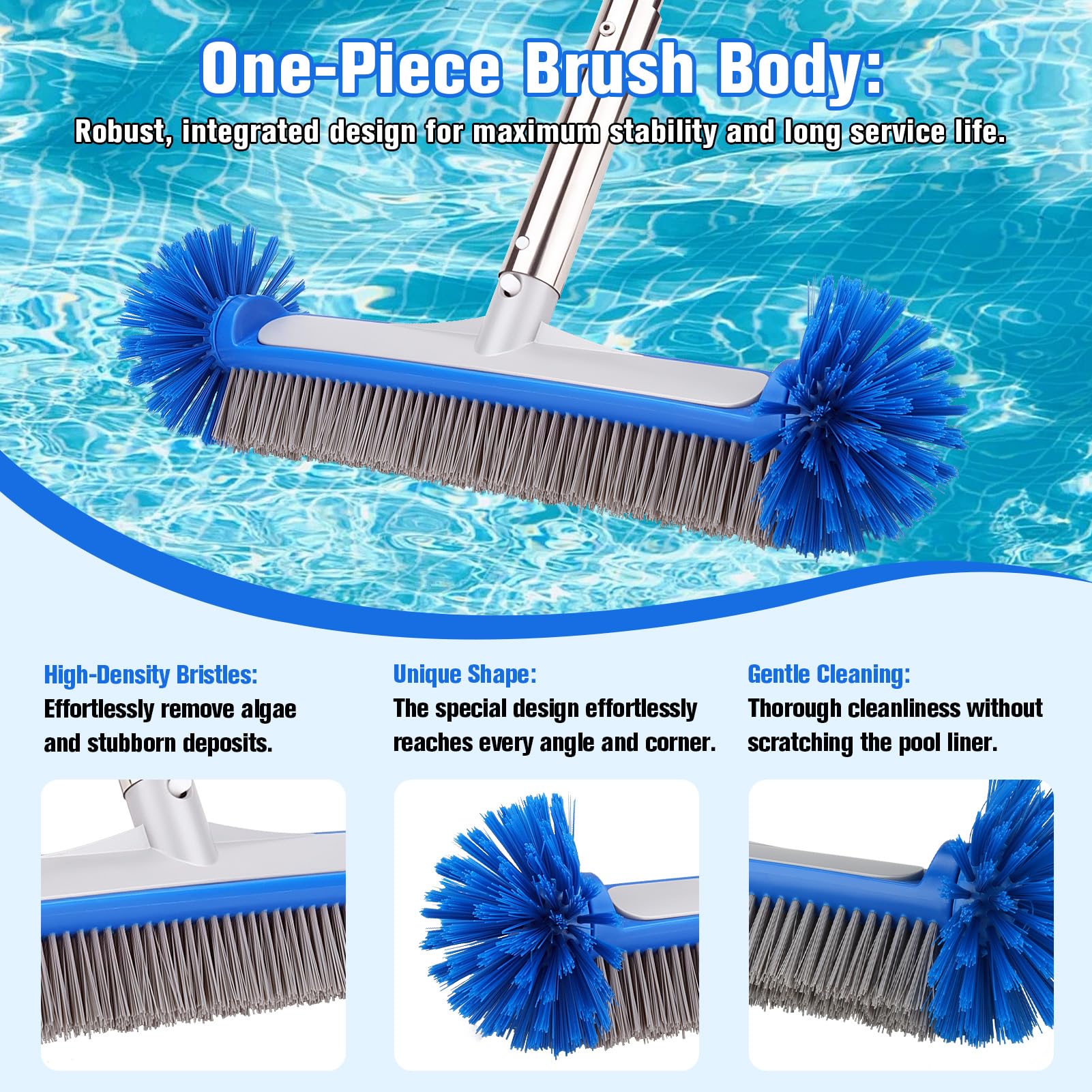 Neu aufgewertetes Pool Reinigungsset, Poolbürste mit abgerundeten Enden, feinmaschiges Keschernetz & verstellbare 160cm Edelstahlstange; Poolbesen, Sieb Kescher Fein für Pool Teichreinigung (A)