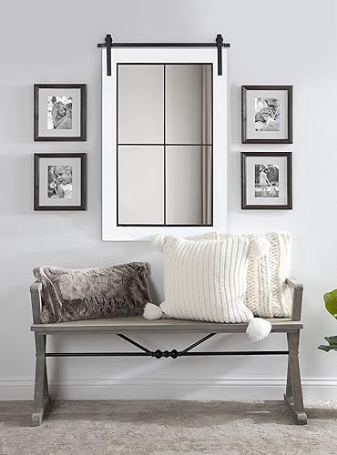 Miniatura 2 de Kate and Laurel Cates Farmhouse - Espejo de pared para ventana, 22 x 37, blanco, sofisticado espejo de panel de 4 paneles para pared