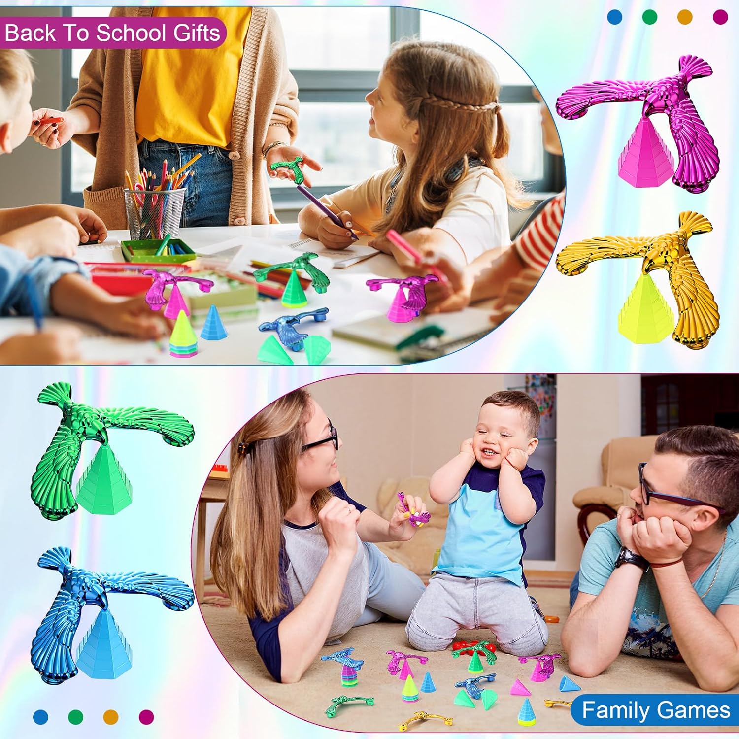 Civaner 48 Pcs Balance Bird Gravity Bird with Pyramid Combination Set Nostalgic Eagle Science Physics Toys for Kids Children Teacher Adults Office Desktop Toys Classroom Prizes Decompression Gift