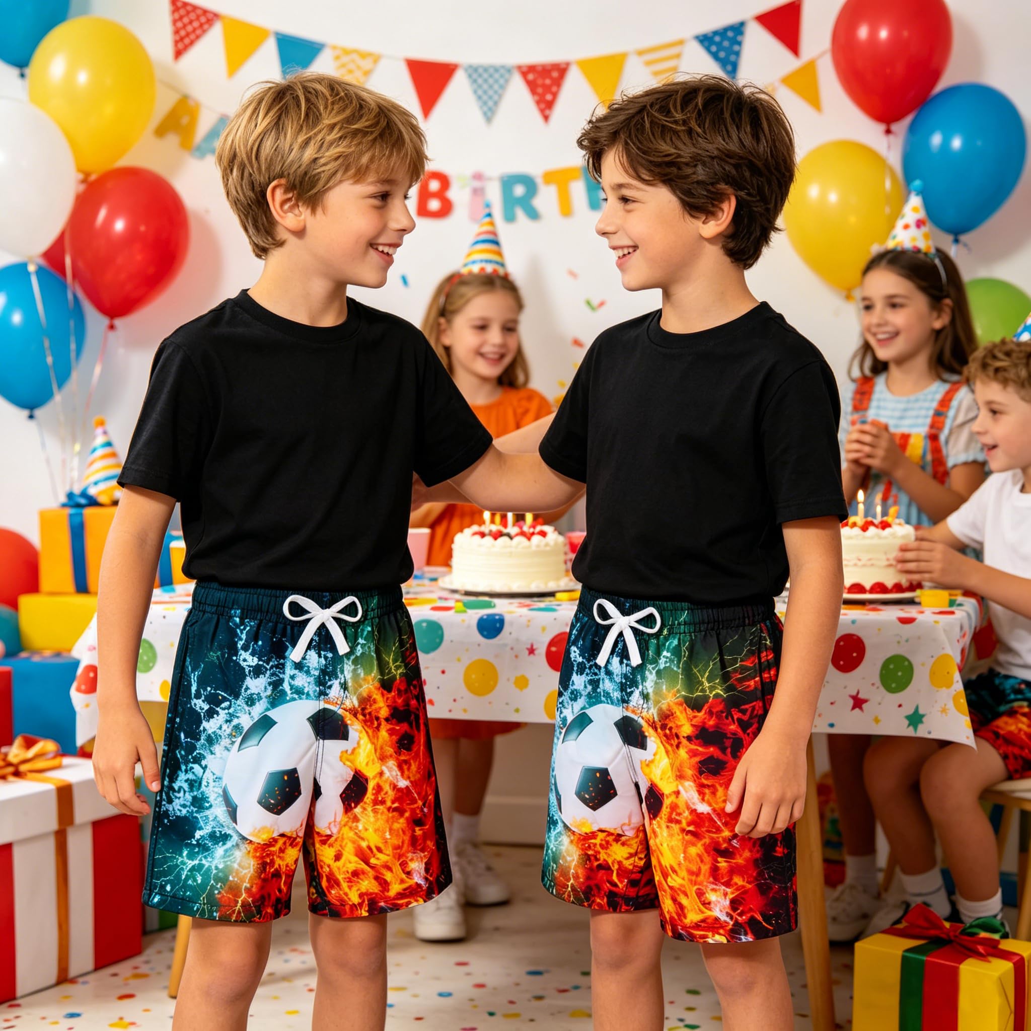 Loveternal Maillot de Bain Garçons Enfant 3D Imprimé Graphique Séchage Rapide Short de Bain Drôle Nouveauté Boardshorts Été Tenue de Plage avec Filet Intérieur Cordon et Poches 7-14 Ans