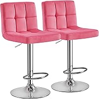 Vista 27 de Yaheetech Taburetes de bar de terciopelo rosa, juego de 4 taburetes de bar ajustables, taburetes giratorios sin brazos con cojín de asiento grueso