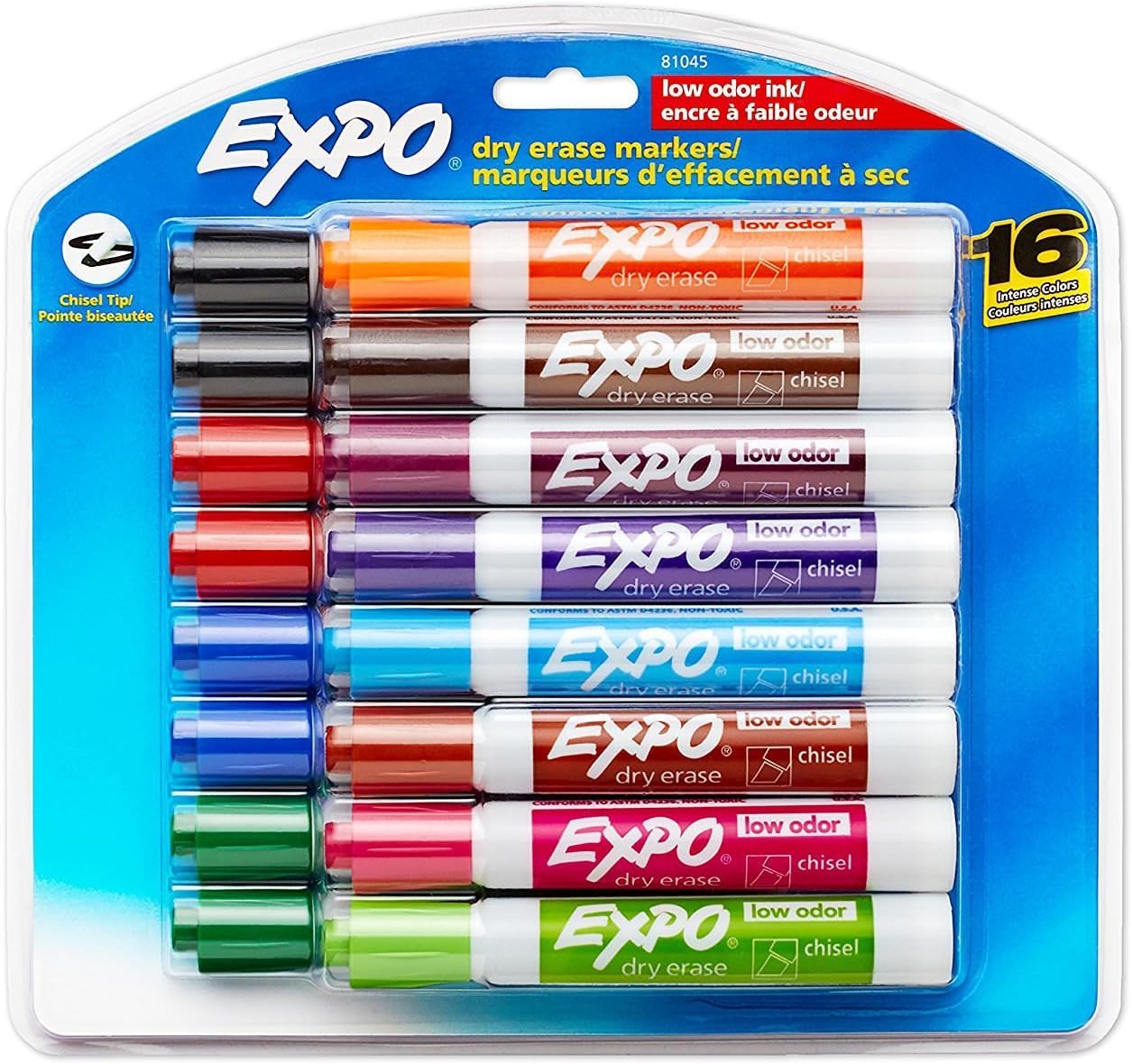 Expo 81045 LowOdor Dry Erase Markers Chisel Tip Assorted