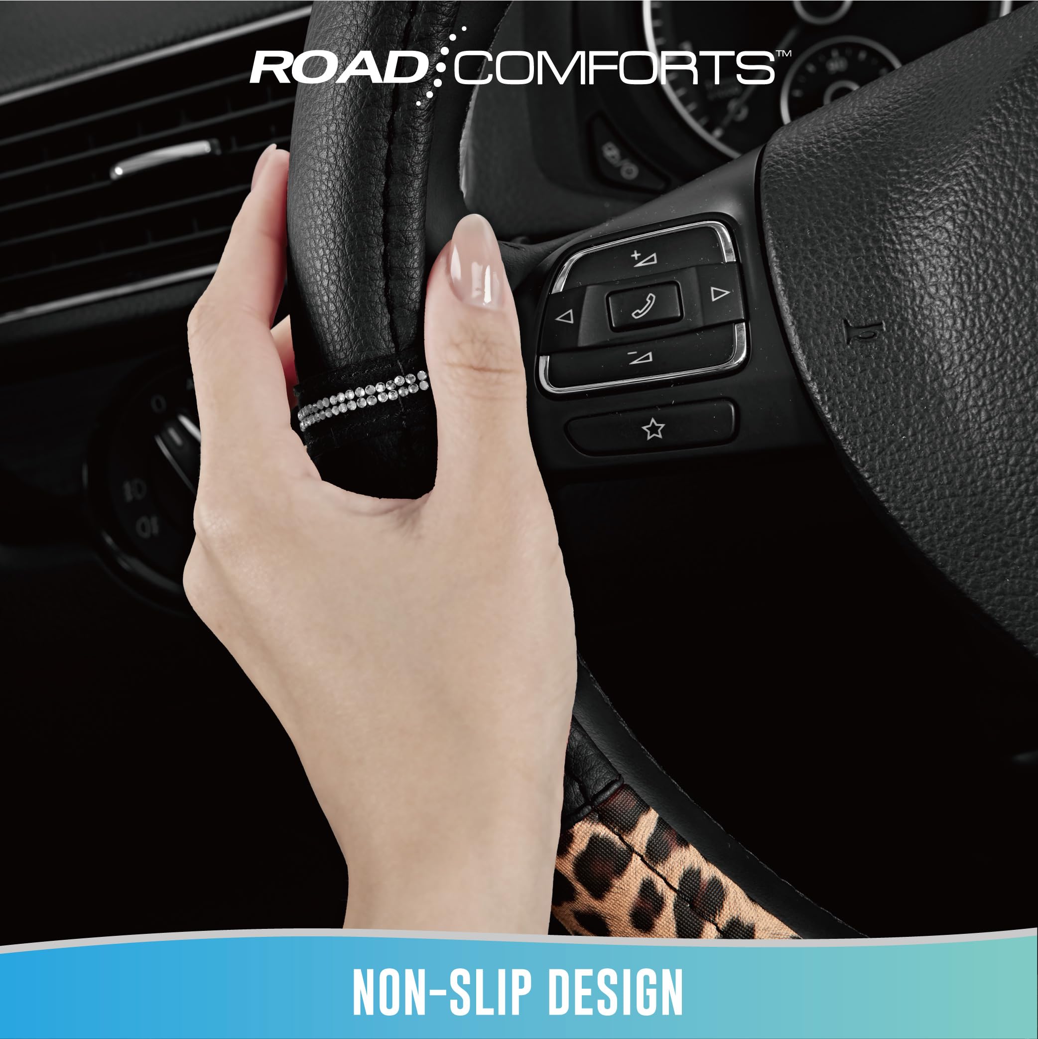 Road Comforts Leopard Steering Wheel Cover - Made with PVC Leather Cheetah Print - Anti-Slip Universal Fit 14 — view 8