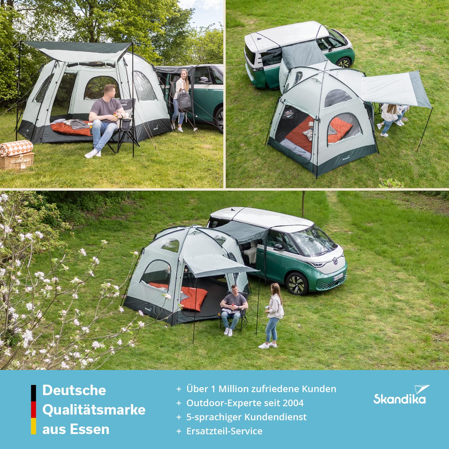 Skandika Busvorzelt Pitea Dome Protect | Freistehend, 2-4 Personen, Stehhöhe 2,2 m, 10,4 m² Wohnbereich, 3 Eingänge, Folienfenster, Moskitonetz, 3000 mm Wassersäule | Zelt für Auto, Bus, Van, Bulli