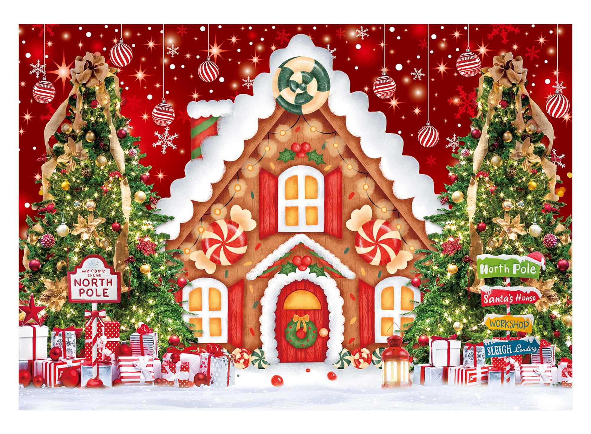 Allenjoy Christmas Gingerbread House Backdrop for Photography Winter Merry Xmas Tree Background Santa Baby Shower Birthday Party Decor Banner Supplies