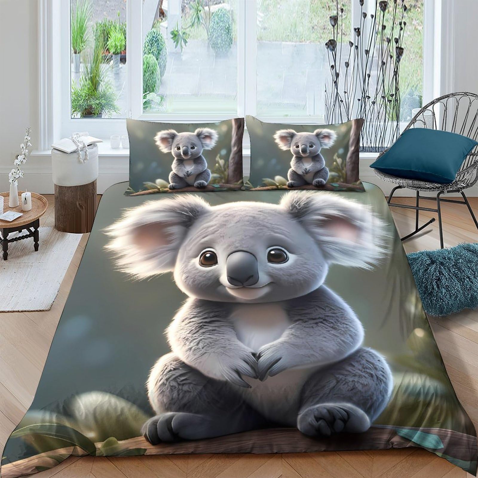 Ctjqhvkz Style-5 3D Printed Cute Koala Fitted Sheet Microfiber Soft Breathable Forest Animal Bed Cover For Bedroom Guest Room Dorm Decor Single（135X200cm）