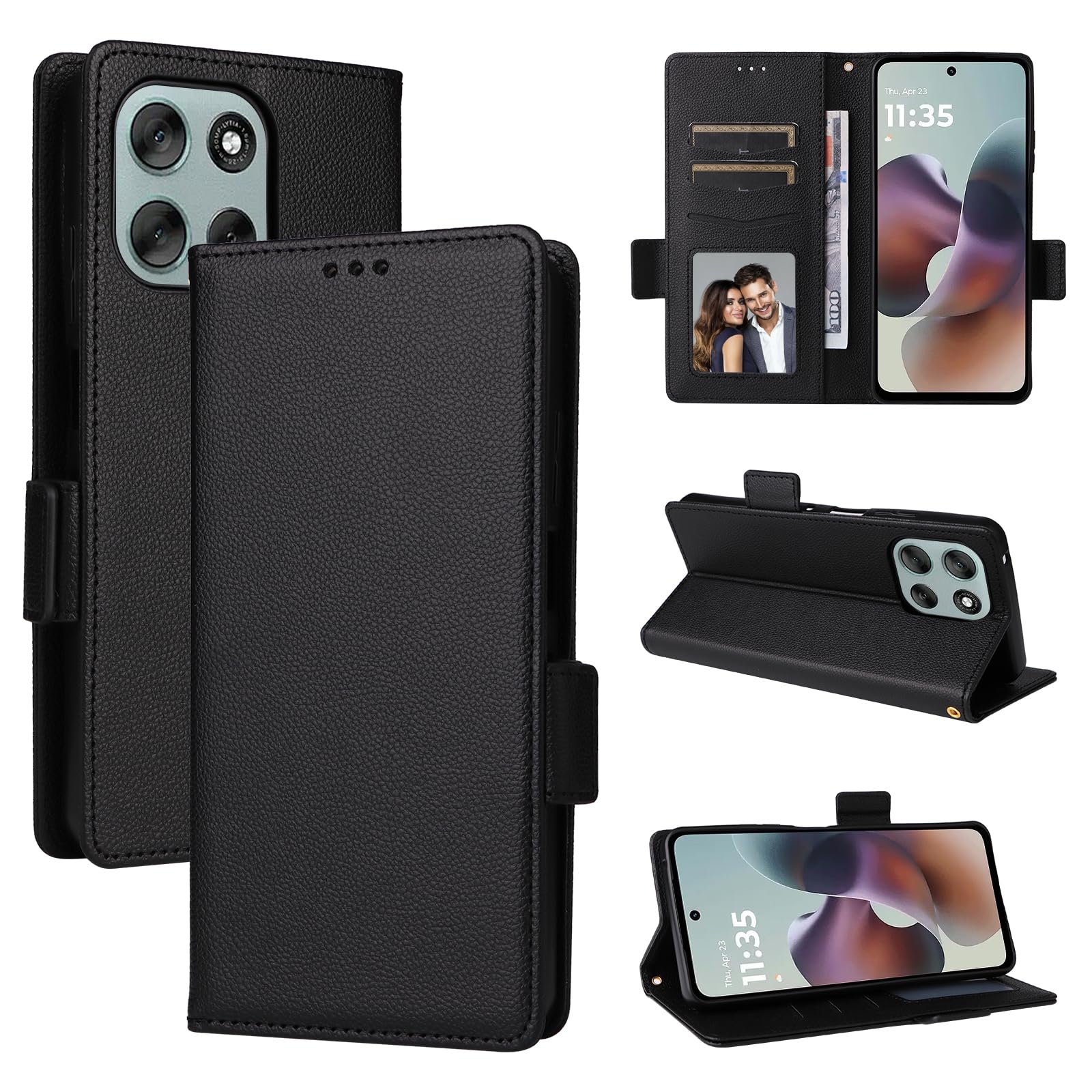 Funda Tipo Libro Para Motorola Moto G56 5G | Con Ranuras Para Tarjetas Y Soporte | Cierre Magnético, Color Negro