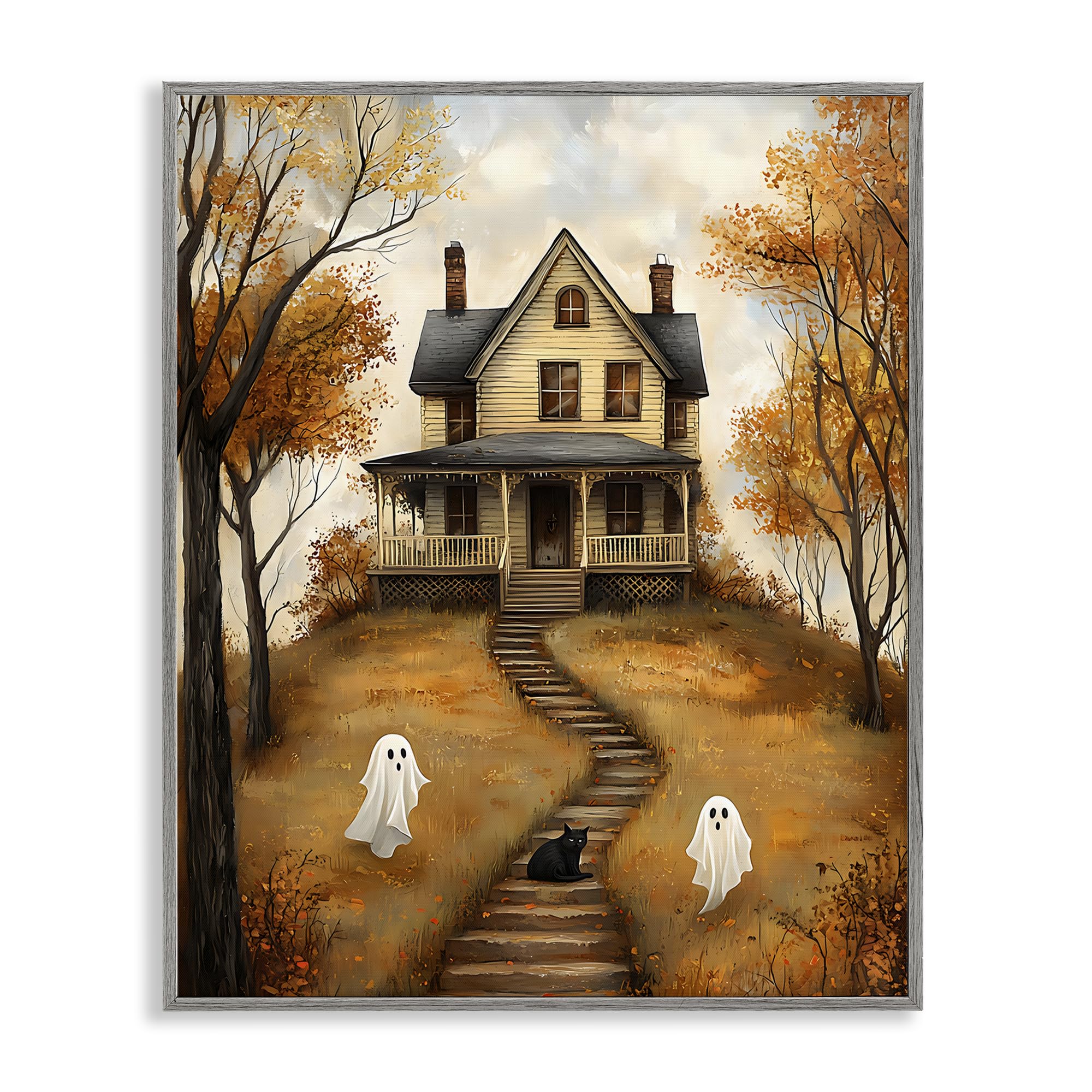 Impression giclée encadrée Cozy Halloween House Stupell Industries gris 50x40 cm