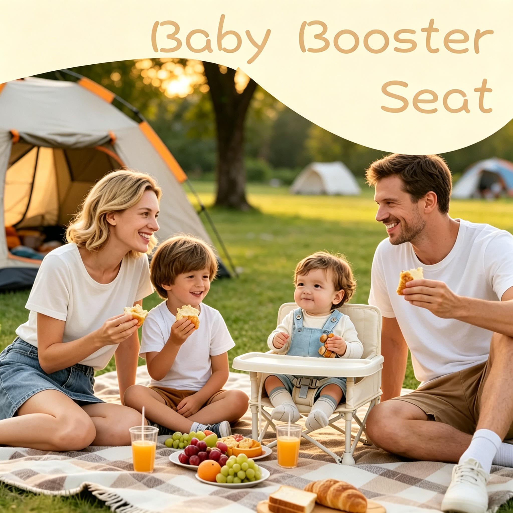 Baby Campingstuhl 4 in 1 Tragbarer Strandstuhl mit Abnehmbarem Tablett Markise Faltbar Babysitz