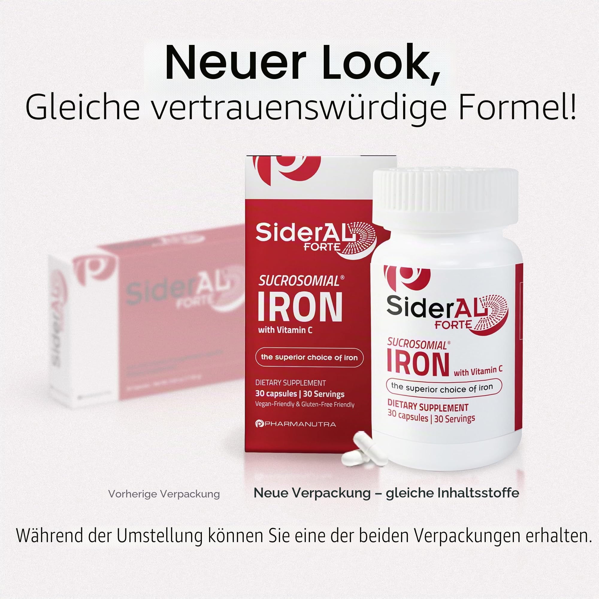 SiderAL Forte Nahrungsergänzungsmittel auf Basis von Sucrosomiale Eisen (30 mg), metallischer Geschmack, hohe Verträglichkeit, hohe Absorption, kein Gluten, keine Laktose, 3 Packungen x 20 Kapseln