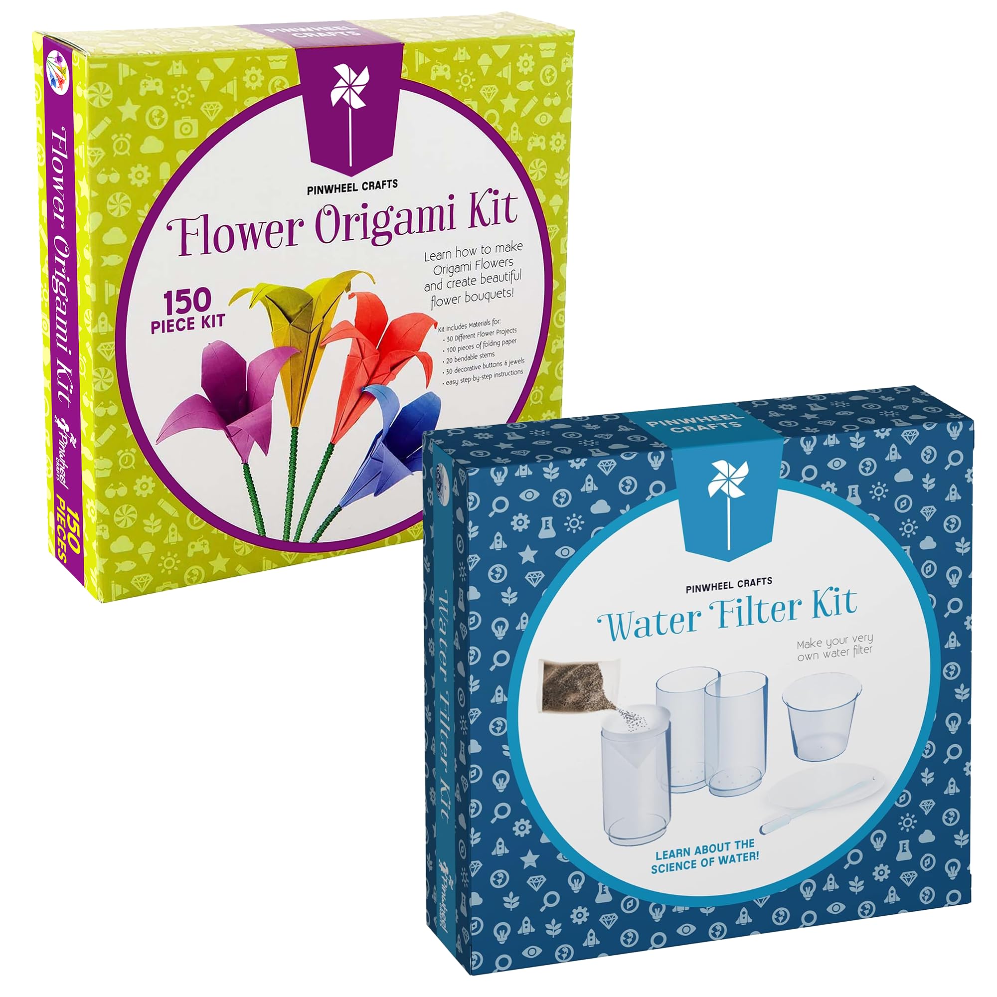 Pinwheel Crafts Flower Origami & STEM Water Filtration Kit Bundle - DIY Arts & Science Kit for Kids - Make Paper Flowers & Explore Clean Water Concepts - Creative & Educational Gift for Ages 7+