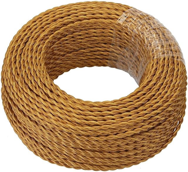 GreenSun Kabel tekstylny, pleciony materiałowy, kabel zasilający, 2-żyłowy, 2 x 0,75 mm², skręcany, pojedynczo pleciony, DIY, 10 m, złoty