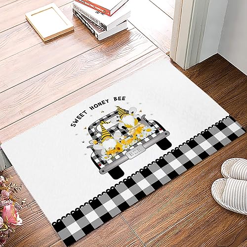 Camión de granja con gnomos Stweet de abeja miel a cuadros modernos tapete de ducha para baño tapete antideslizante tapete absorbente para