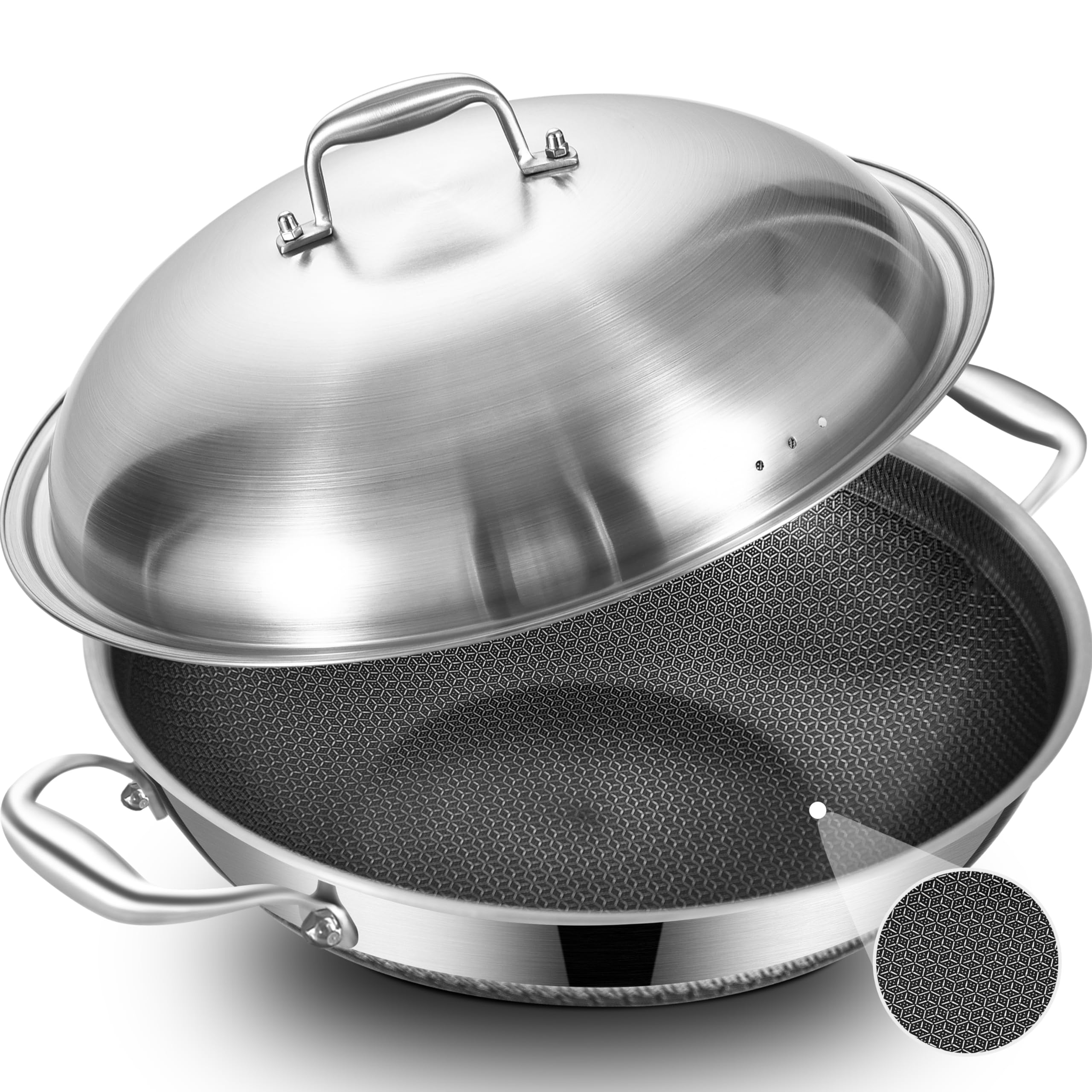 LOLYKITCH 14.5 Inch Hybrid Ceramic Nonstick Stainless Steel Wok