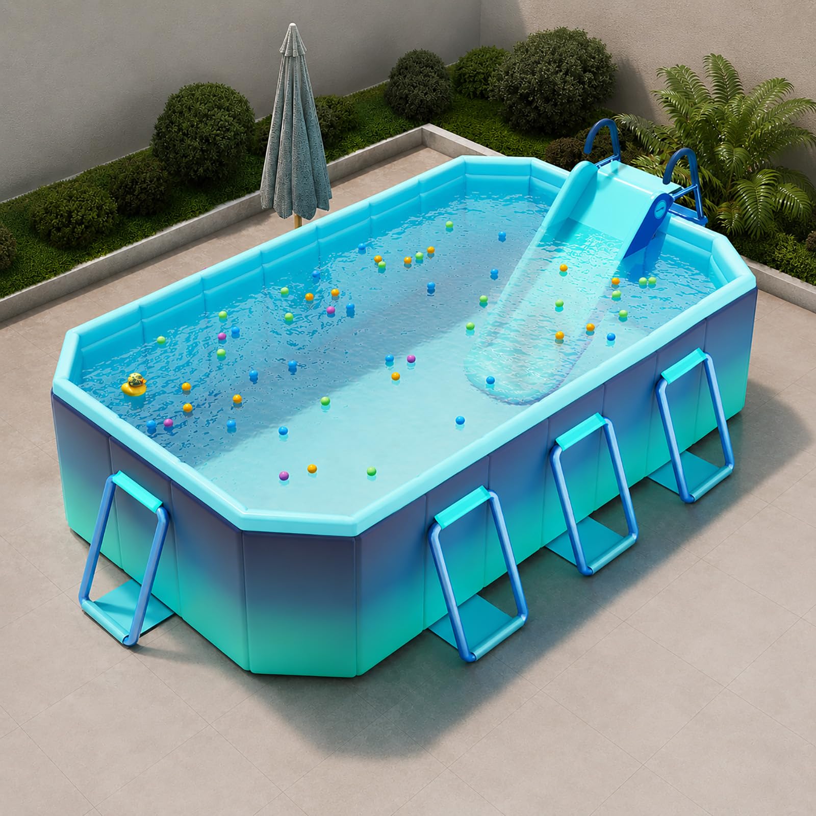 Grande Piscina Fuori Terra Rettangolare con Scivolo Familiare | Piscina da Giardino Esterna con Pareti Resistenti e Scala Sicura(3m/118in)
