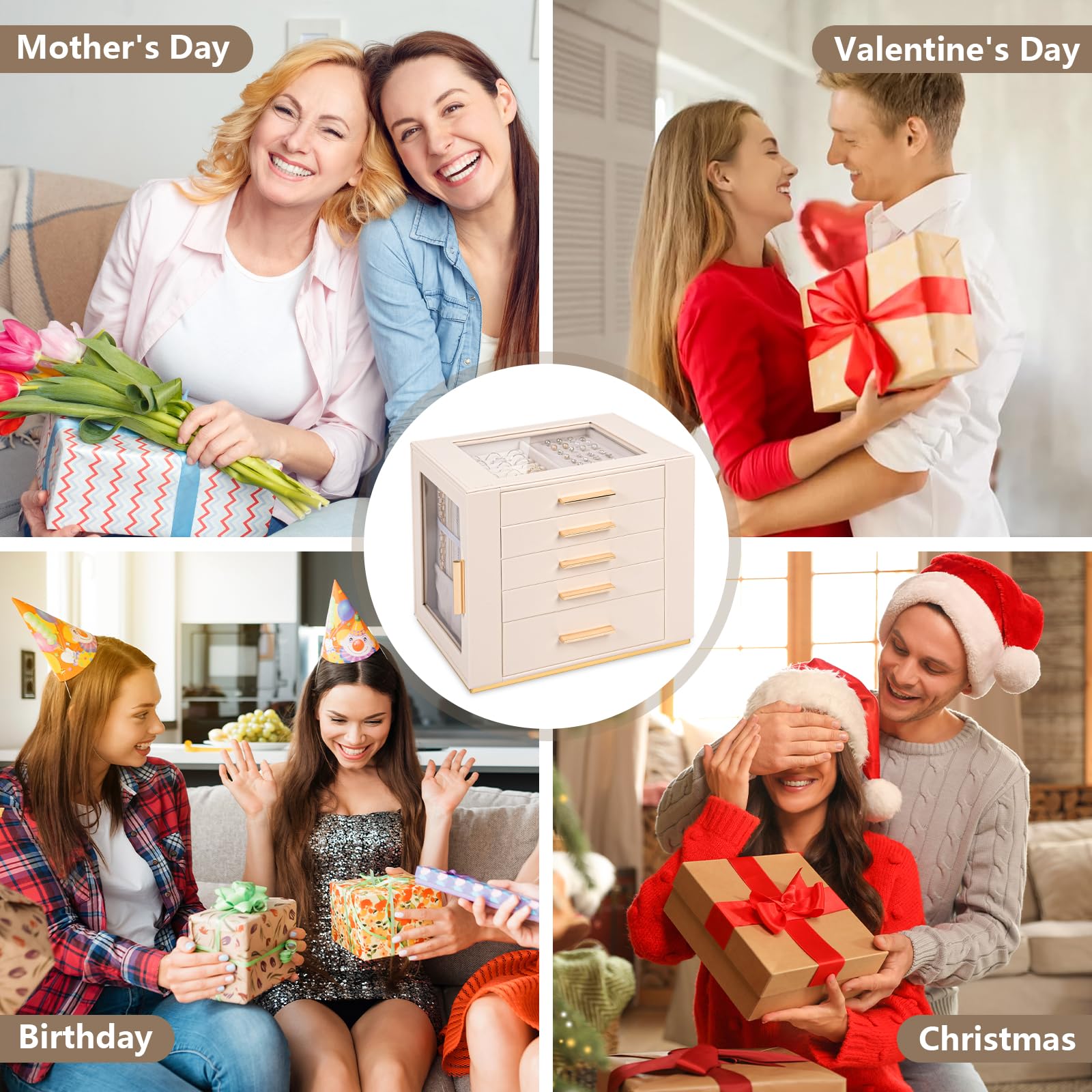 Schmuckkästchen Mädchen, Schmuckaufbewahrung Groß,Schmuck Organizer Schublade,Schmuckkasten mit Glasdeckel,Jewelry Box für Ohrringe,Uhren,Ringe,Schmuckschatulle für Weihnachten,Valentinstag