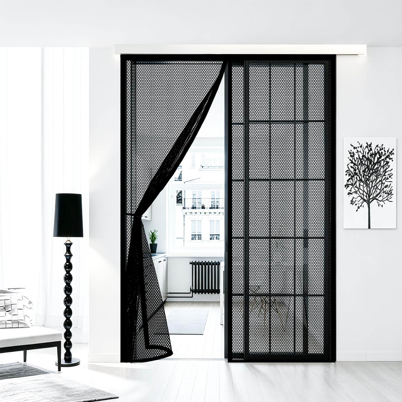 Guojun Black Magnetic Screen Door 60 X 275 Cm Heavy Duty Self-Sealing No Gap Anti Mosquito Mesh Door Screen Easy To Install Without Drilling For Patio Bedroom Sliding Kitchen,
