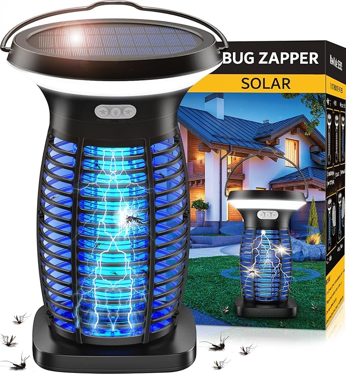 Solar Bug Zapper Outdoor Waterproof, Portable Pest Control Electric Mosquito Zapper Killer with Pane...