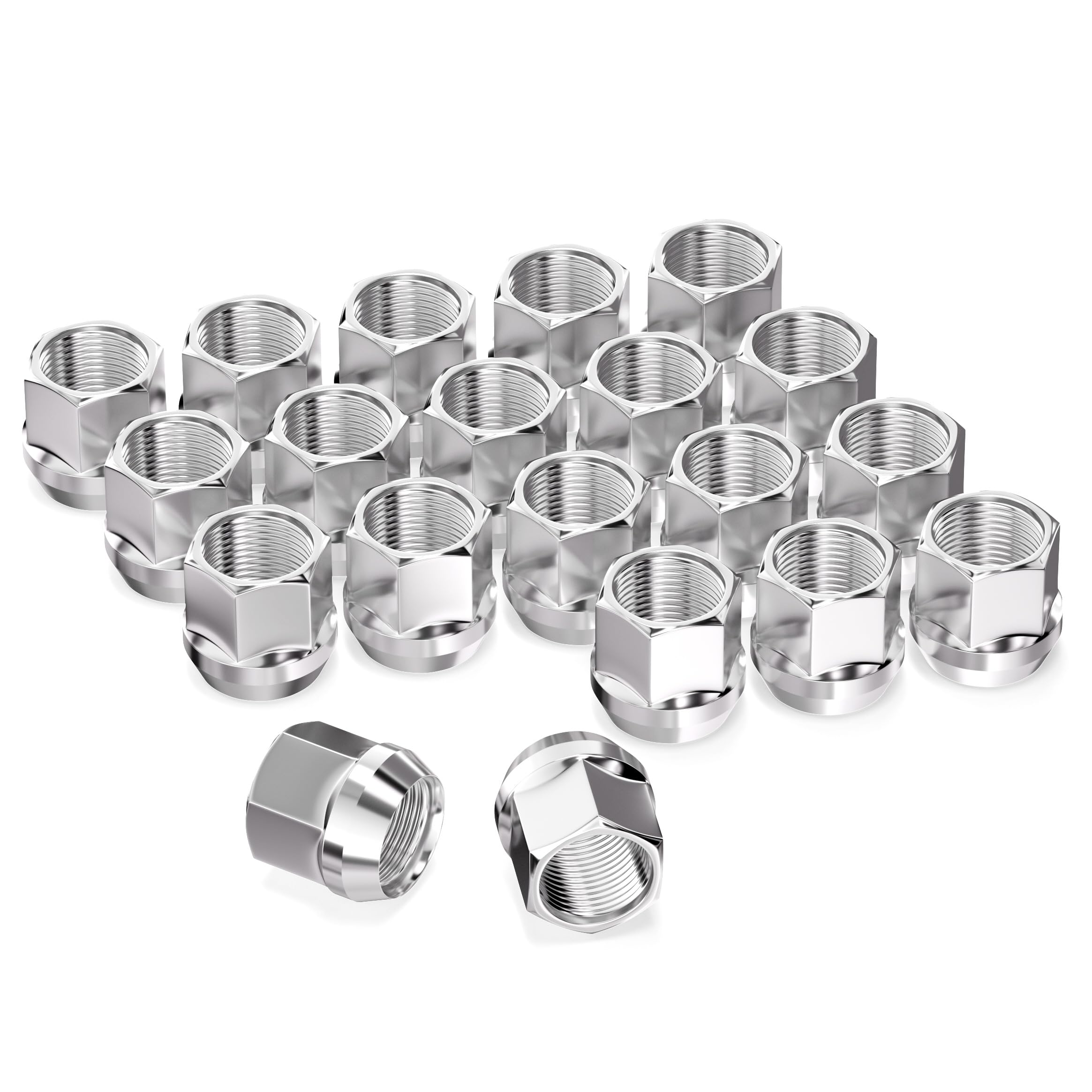 GAsupply 1/2-20 Short Open End Lug Nuts, 0.8" 21mm Tall, 3/4" 19mm Hex, Conical Seat 60 Degree Bulge Acor Chrome Nuts, 20 Pcs