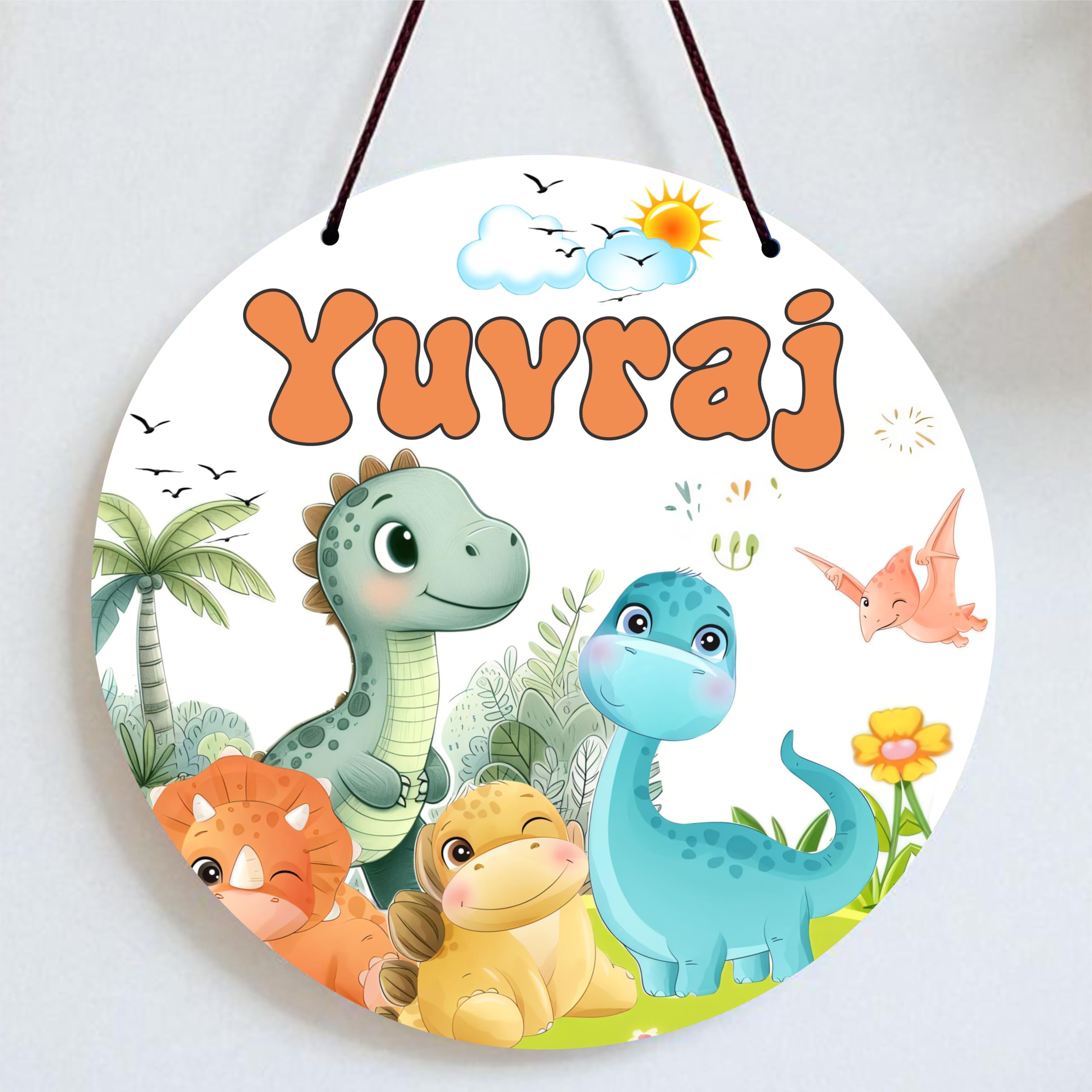 Goodi Cart Kids Name Plate for Door Personalised | Customised Baby Name Board for Kids Room | Dinosaur Theme Nursery Door Sign | Baby Name Plate | Birthday Return Gift for Kids Room Decor-image-11