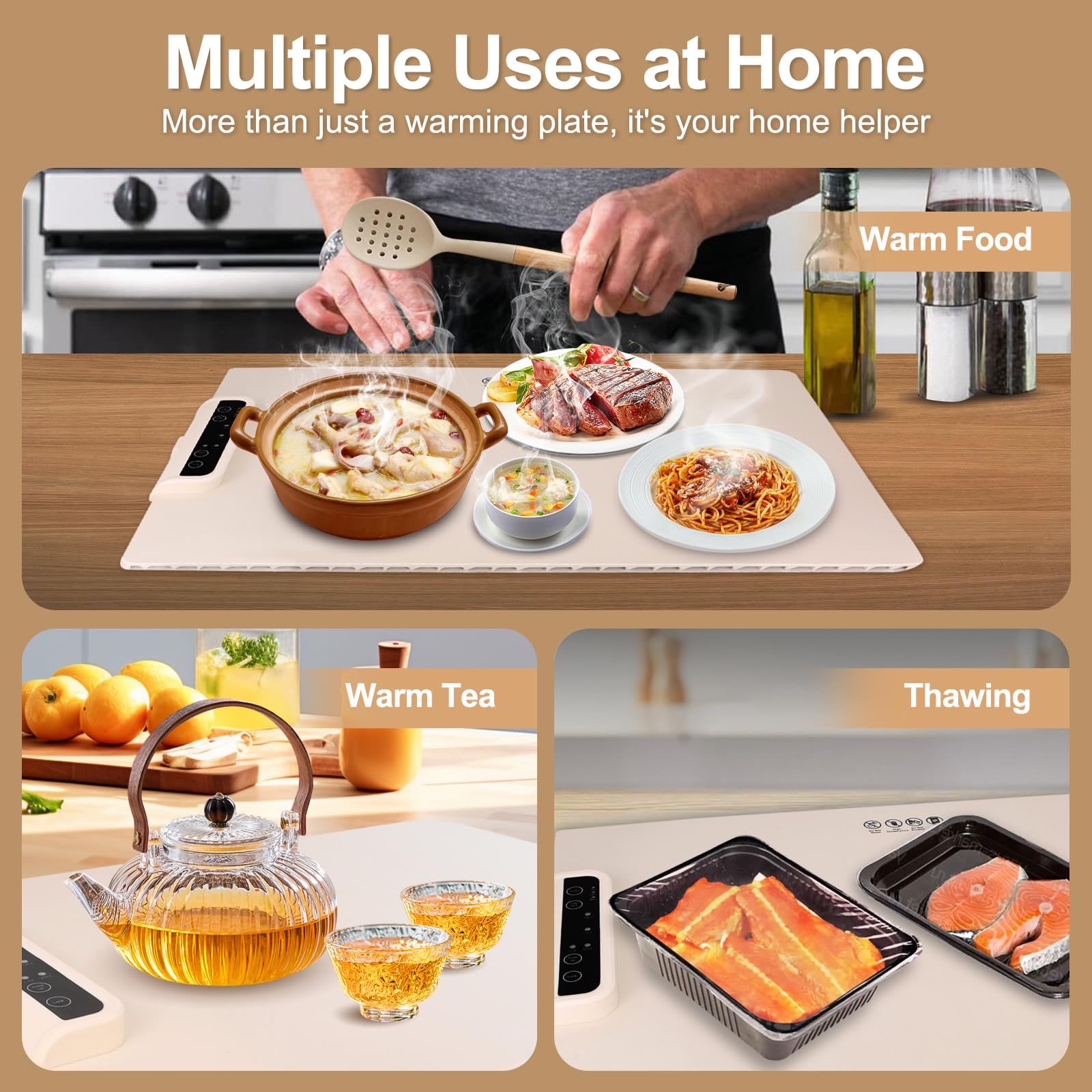 Calentador Comida Portatil, Calentadores de Comida para Buffet, Calentador de Comida Plegable para Fiestas con 3 Modos y Calentamiento Rápido
