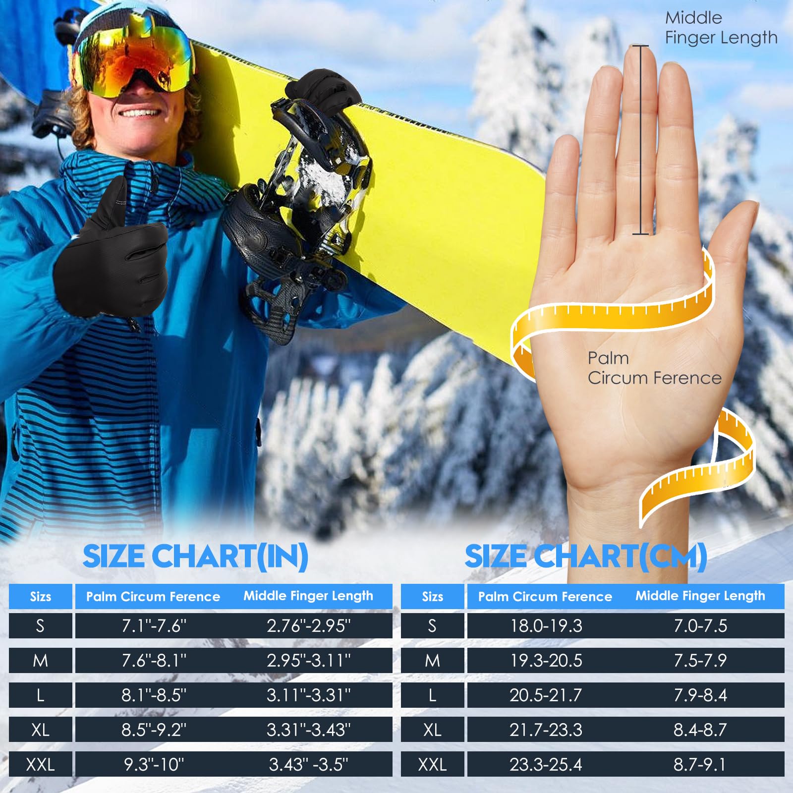 Bruvoalon Y322 - Guantes de invierno para hombres y mujeres, pantalla táctil de -34.4 °C, 5 capas de aislamiento térmico, resistentes al viento, antideslizantes, guantes de esquí