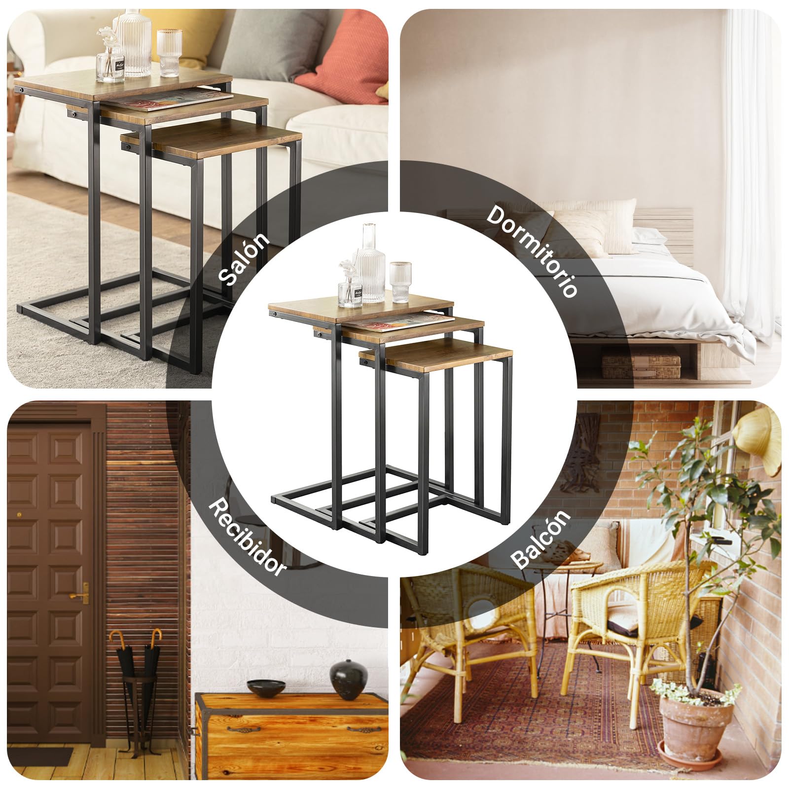 SoBuy Set 3 Mesas Nesting Modernas para Salón | Mesas auxiliares compactas y apilables con diseño ahorra espacio FBT102-F