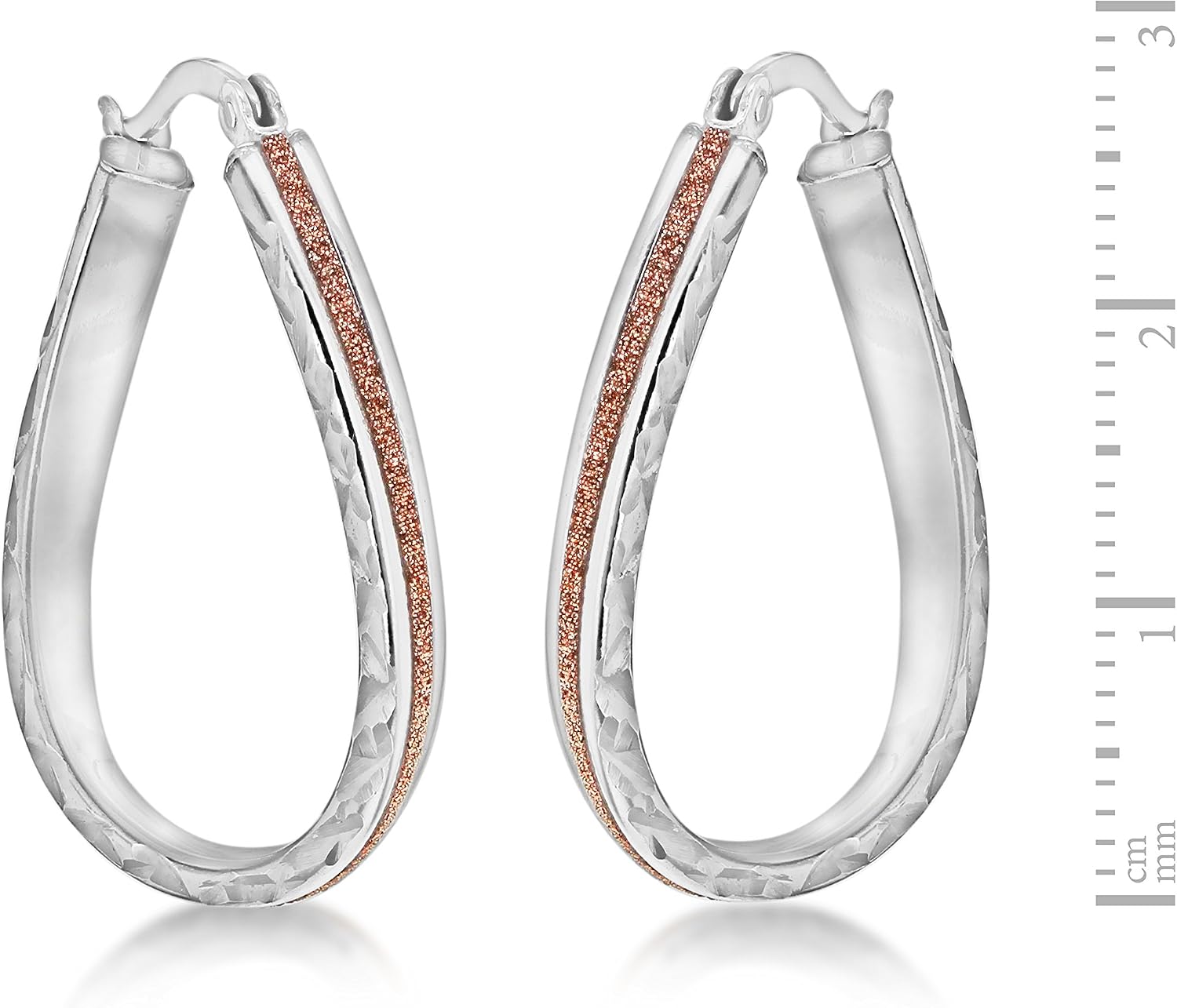 Tuscany Silver Women's Sterling Silver Rhodium Plated Diamond Cut Rose Stardust Twisted Oval Creole Earrings - Image 5
