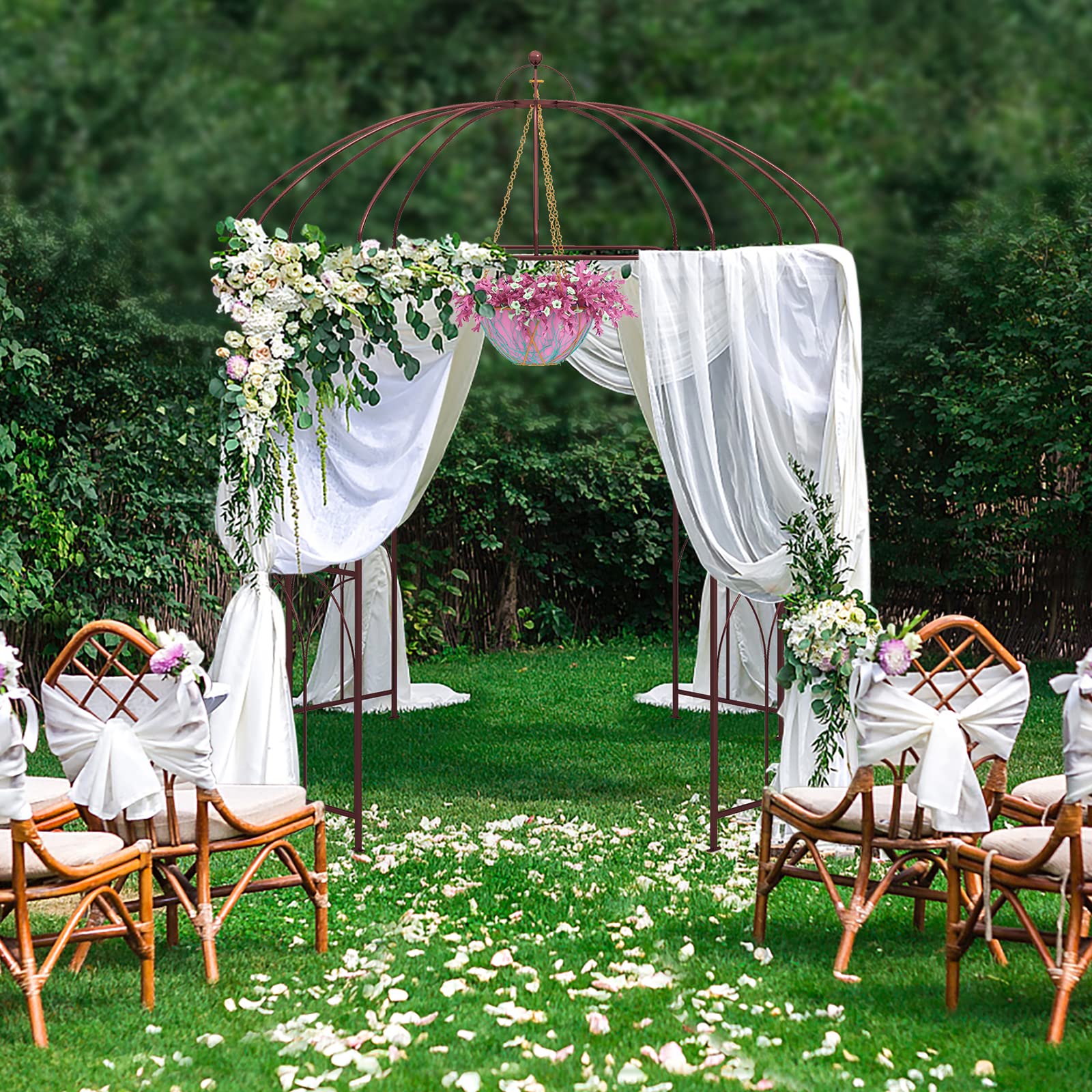 GOPLUS Rosenbogen aus Metall, Gartenbogen stabil mit Rankgitter für Kletterpflanzen & Hochzeit, 211x211x256cm Rosenpavillon Torbogen Rankbogen wetterfest für Garten & Hinterhof