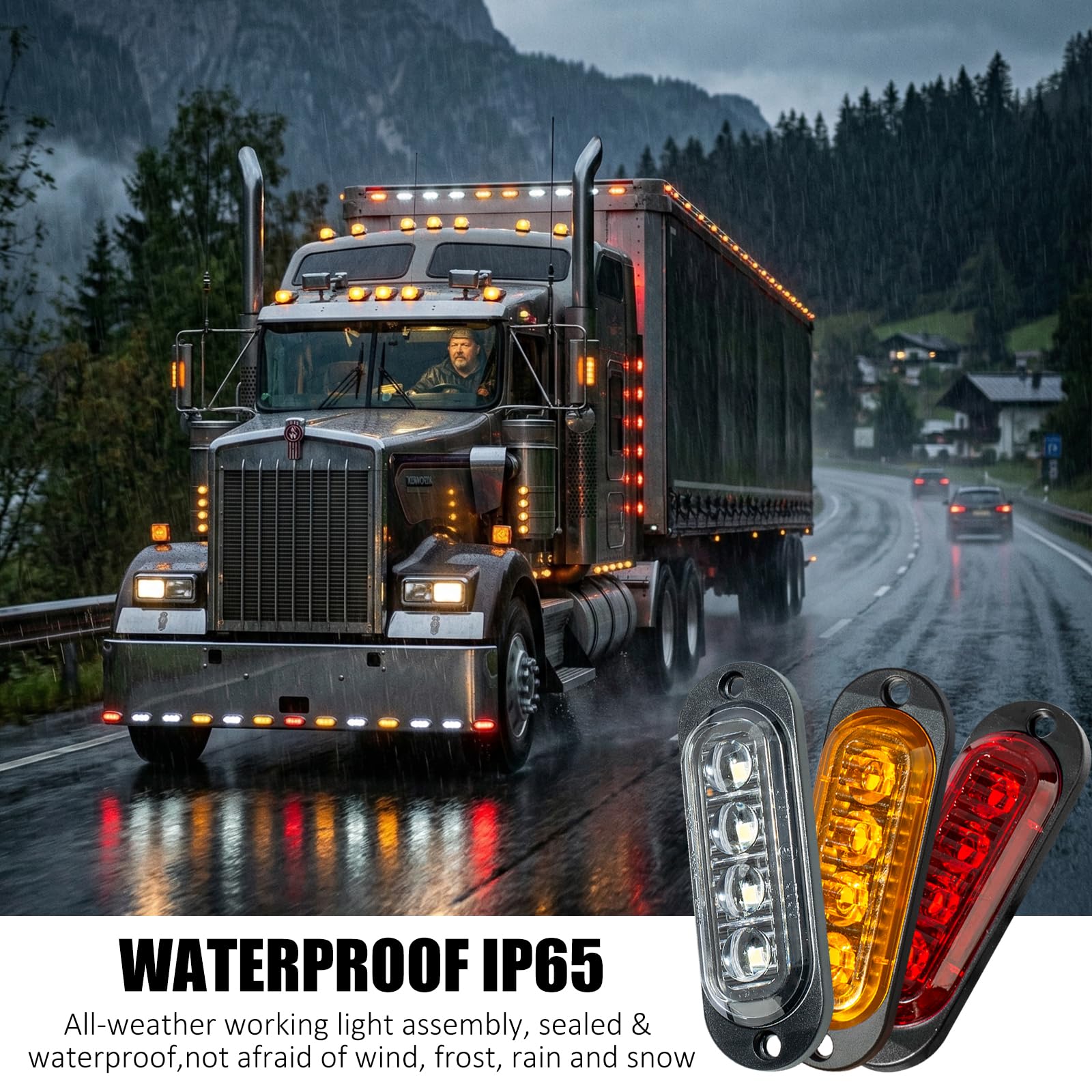 Catekro 30 Unidades Luces de Galibo LED, 12V - 24V, Amarillo+Rojo+Blanco | Luces Laterales de Posición con 4 LED para Camiones Furgonetas Remolques Coche Estancas e Impermeables