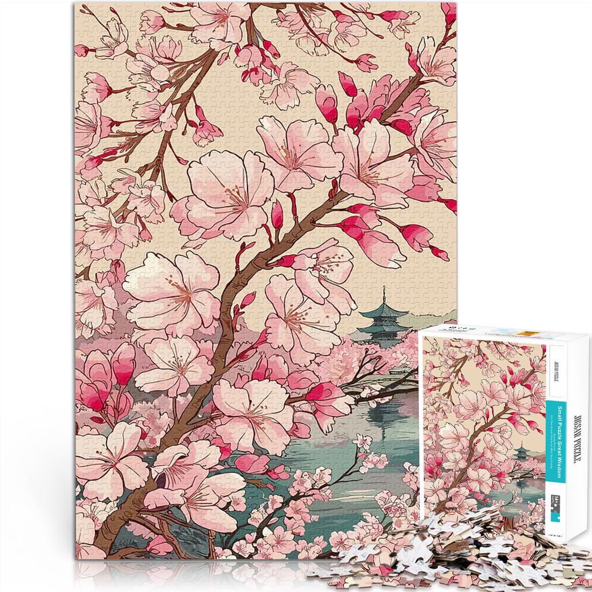 1000 Pieces Puzzles for Adults Japanese Sakura Blossom Intellektuelles Spiel Jedes Stück ist einzigartig Anspruchsvolles Familienspiel75x50cm — image 1