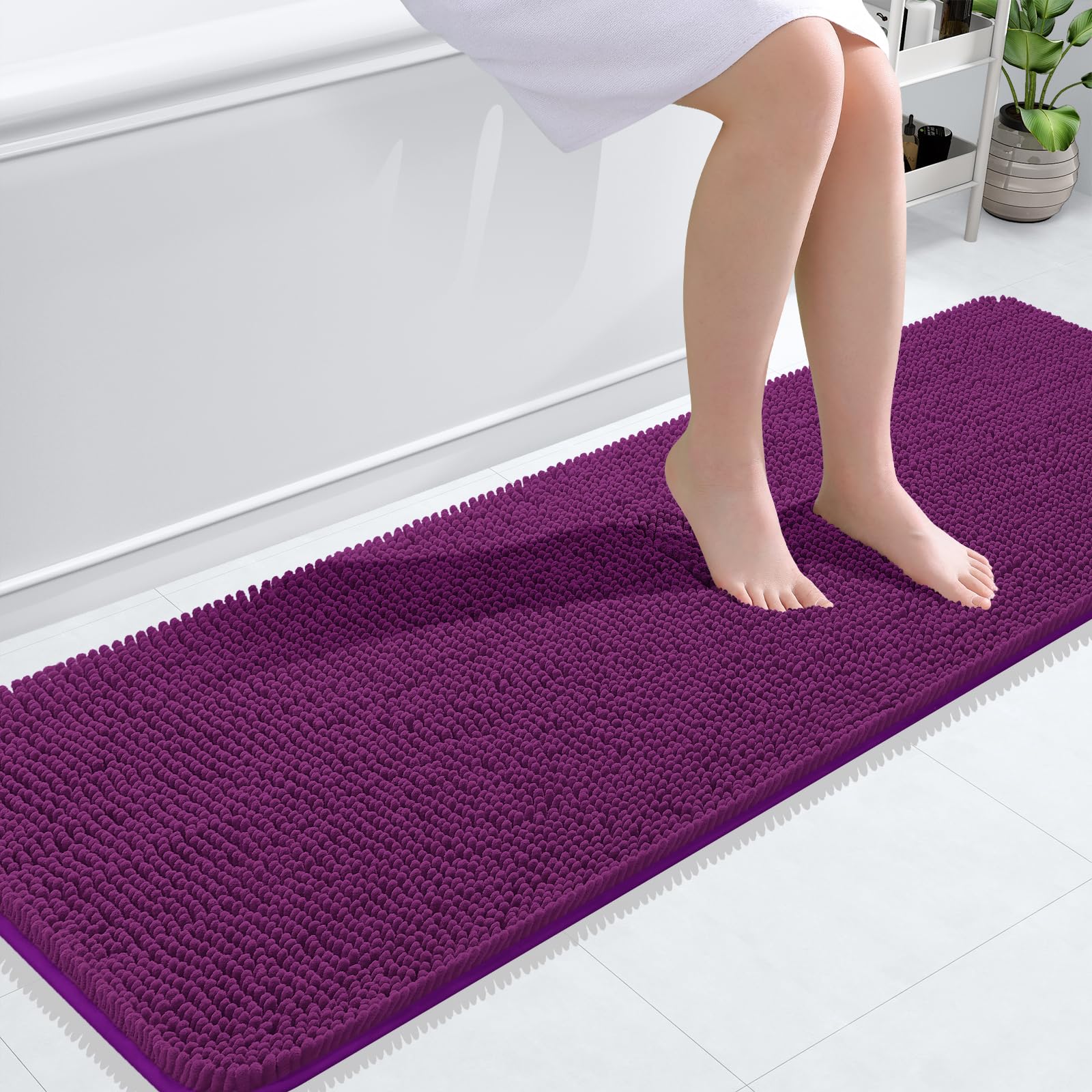 OLANLY Bathroom Runner Rugs 59x20, Extra Soft Absorbent Chenille Bath Rugs | Purple, Quick-Drying Rubber Backing, Washable Long Bath Mat for Bathroom Floor, Tub and Shower, Home Decor Accessories