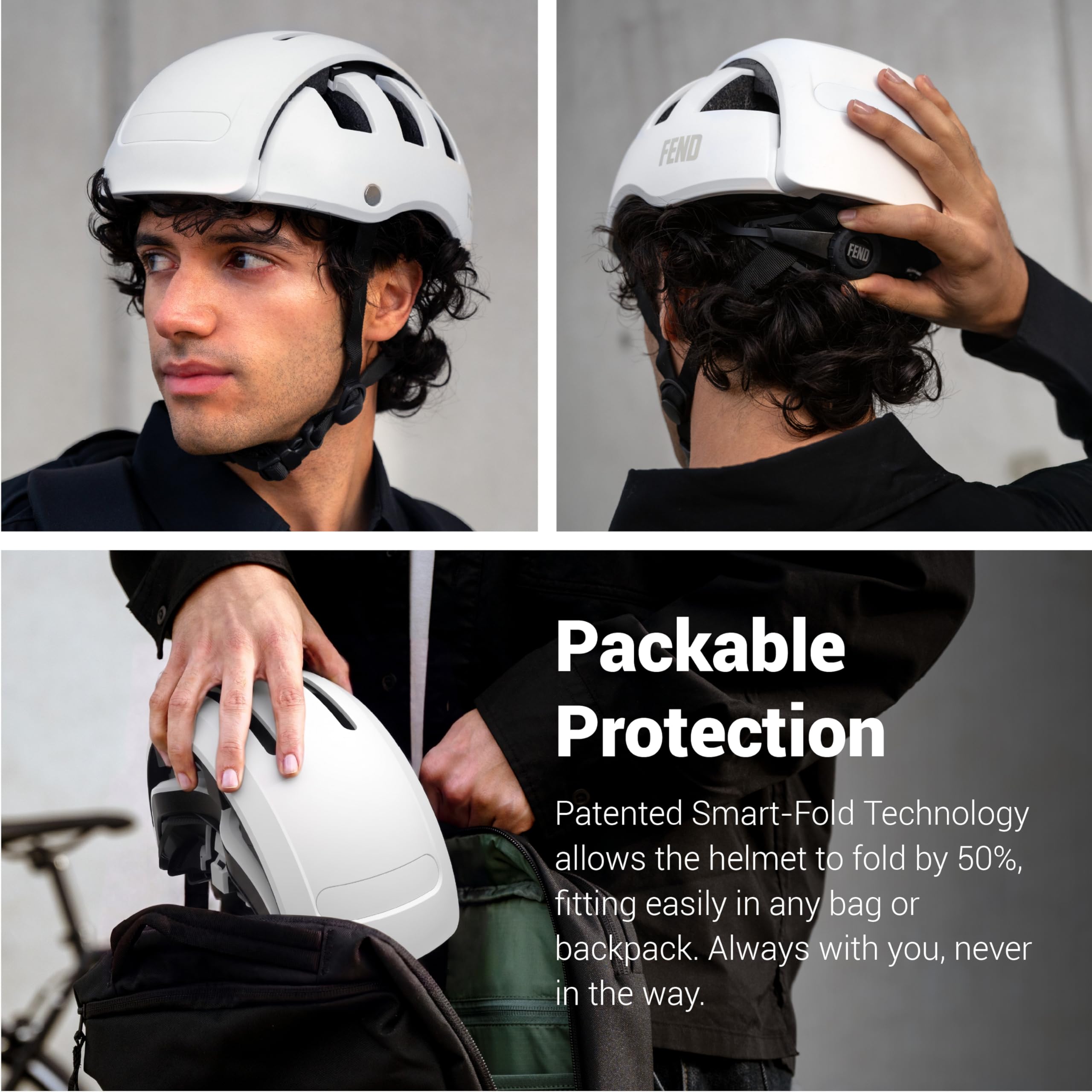 FEND Casco da bicicletta super pieghevole, certificato CPSC/EN1078, per adulti, pendolari, e-bike, scooter