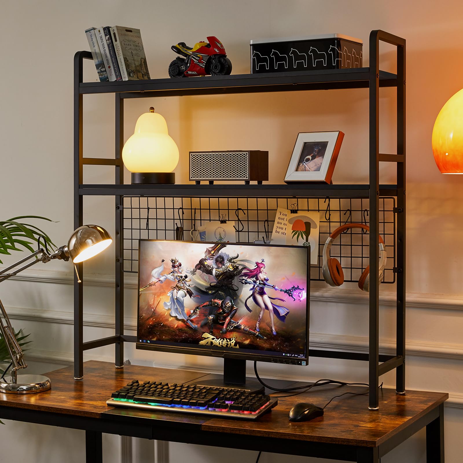 IBUYKE Libreria da scrivania per computer a 2 ripiani da 95 cm, multiuso, in legno, libreria per computer con ripiano regolabile, organizer da scrivania per ufficio, casa, dormitorio, nero, TMZ003B