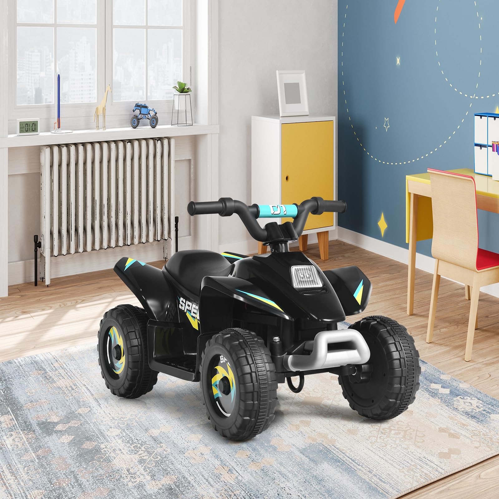 SOARS 6V Elektro Quad für Kinder, 2,8-4,6 km/h, Quad mit Vorwärts-, Rückwärtsfunktion, Elektrofahrzeug, Kinderfahrzeug für Kinder ab 3 Jahren, 73 x 40 x 44,5 cm (Schwarz)