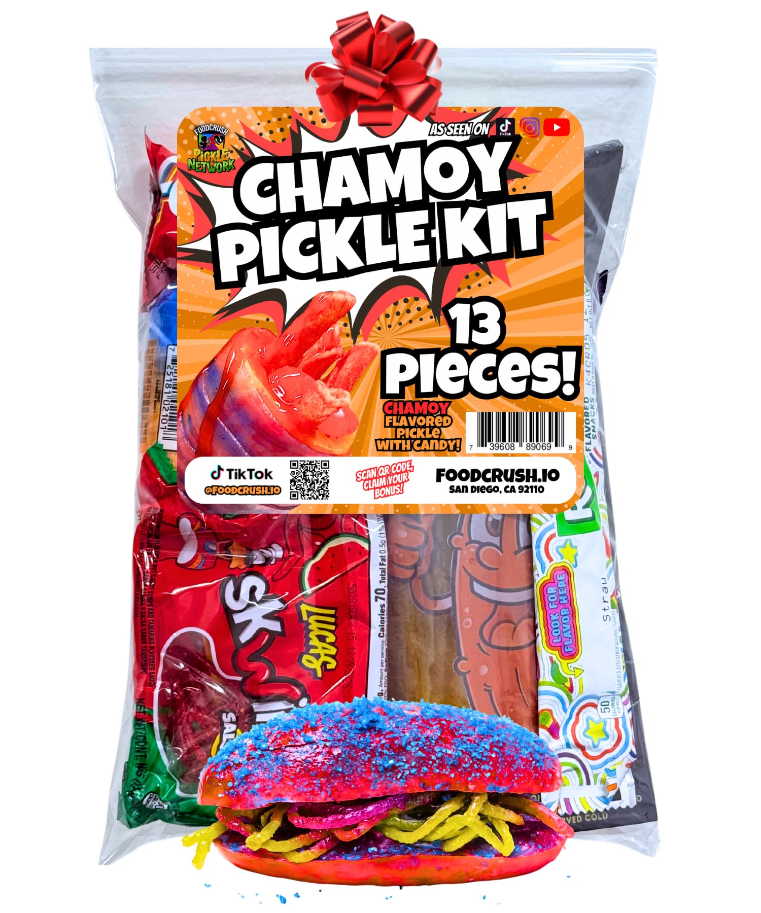Chamoy Pickle Kit from Tiktok (13 Pcs) + Cotton Candy Crunch Powder, Pop Rocks Christmas Gifts For Kids, teen girls, boys, Birthday gift set