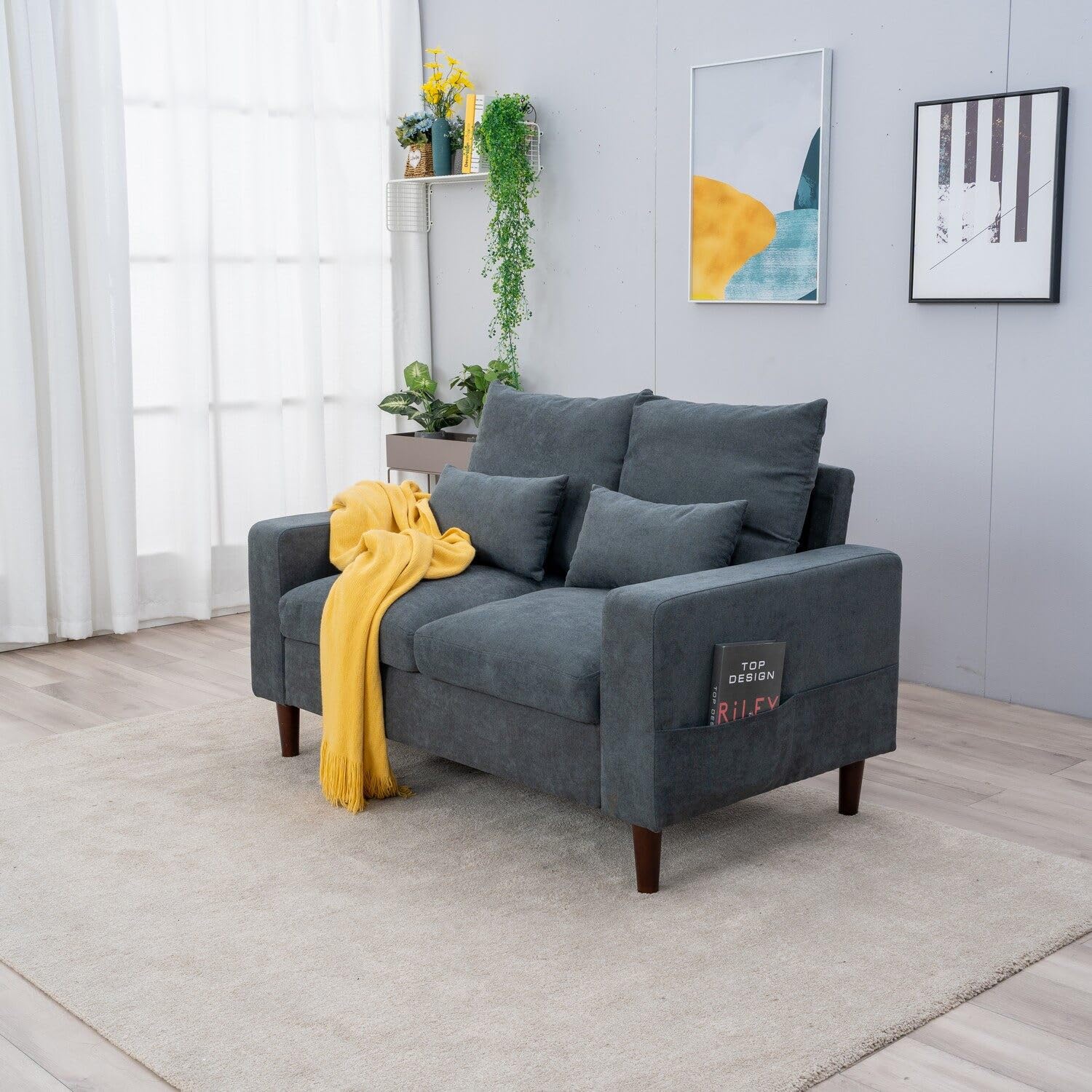 Panana Fabric Sofa 1 2 or 3 Seater with Ottoman Footstool Set Options Settee Upholstered Living Room Furniture Set (2 Seater in Grey)