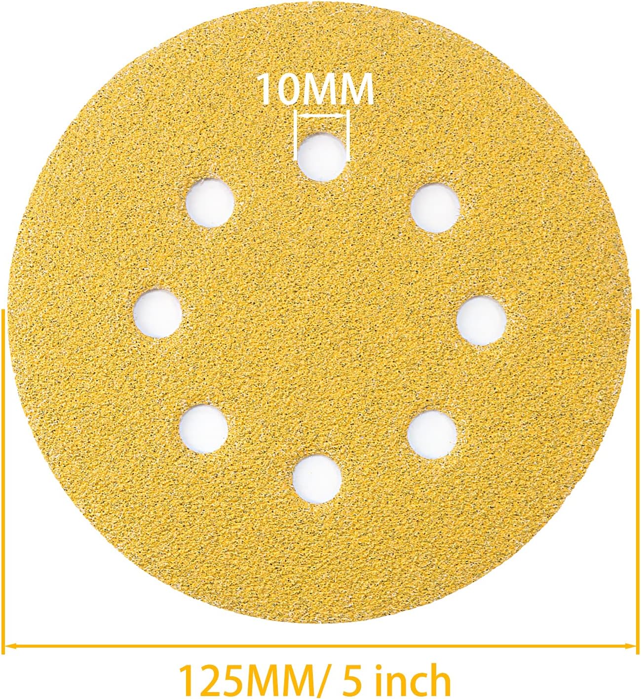 DRLIFE Gold Sanding Disc, 5 Inch 8 Hole Sandpaper Hook and Loop Sanding Discs Round Obital Sandpaper 60 Grit-100Pcs - - 