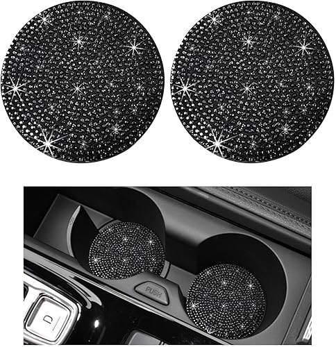 2 posavasos brillantes para automóvil, 2.73 pulgadas, antideslizante, de silicona, con diamantes de imitación, posavasos universales para adornos, disponible en Yaxa El Salvador