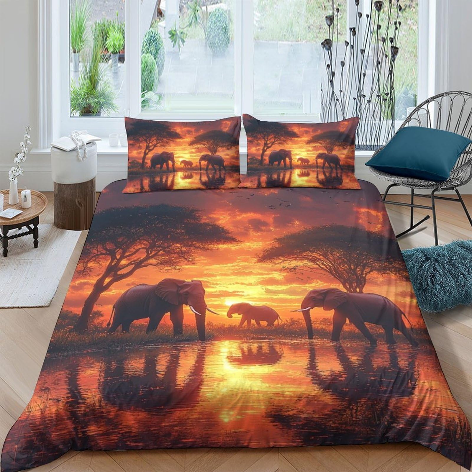 Ctjqhvkz Style-5 3D Printed Sunset Elephant Fitted Sheet Microfiber Soft Anti-Slip African Family Bed Cover For Bedroom Guest Room Decor Single（135X200cm）