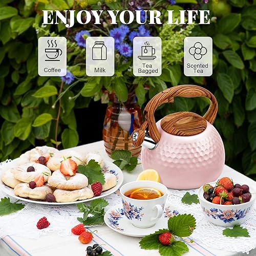 Miniatura 7 de GGC Hervidor de té para estufa, hervidor de silbido fuerte para hervir agua, café o leche, 3.1 cuartos de galón de acero inoxidable pesado 3L