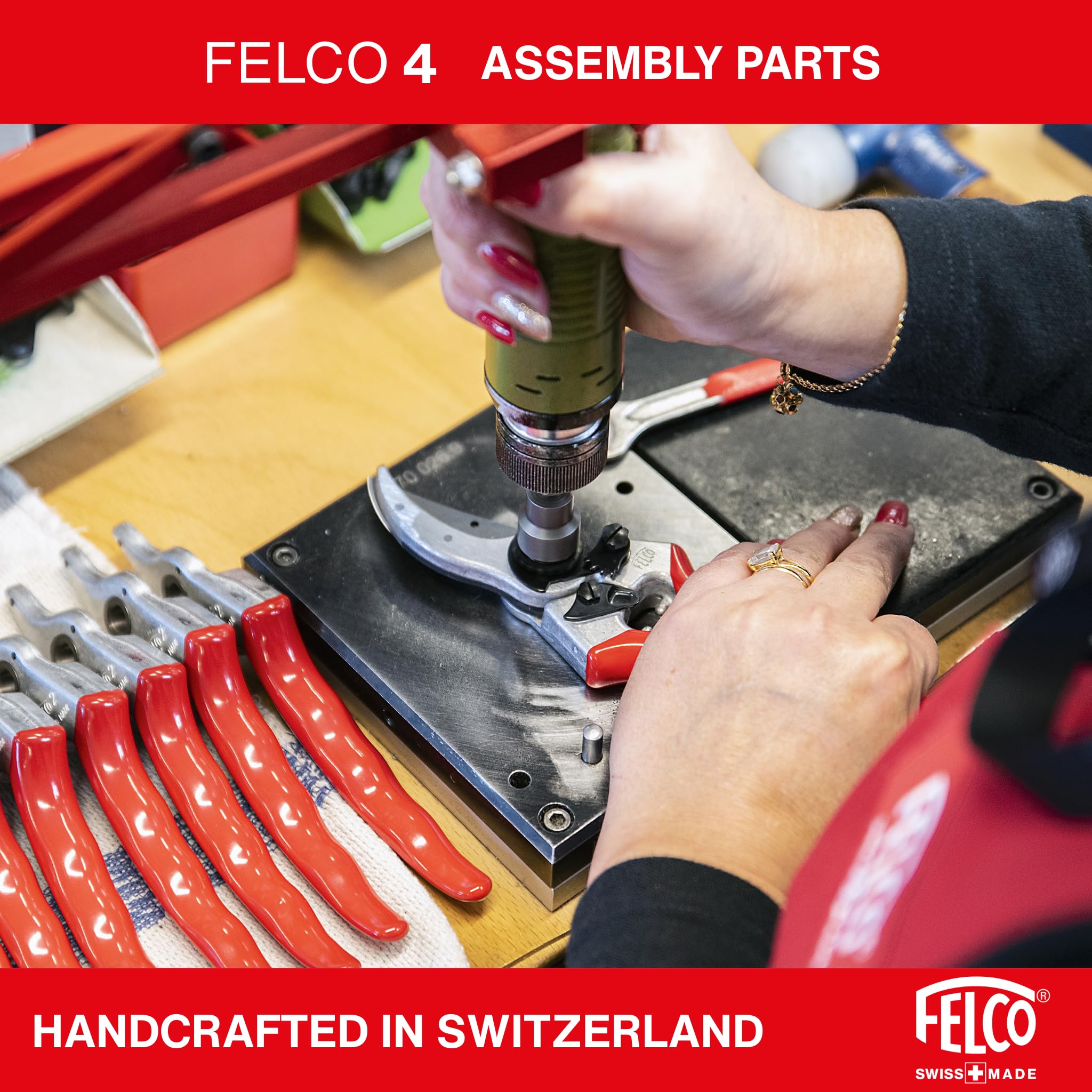 FELCO 4 sekator bypass solidny dla praworęcznych, ostrze ze stali hartowanej 45 mm, rękojeści z kutego aluminium, mocne cięcie do 25 mm, narzędzie szwajcarskie profesjonalne