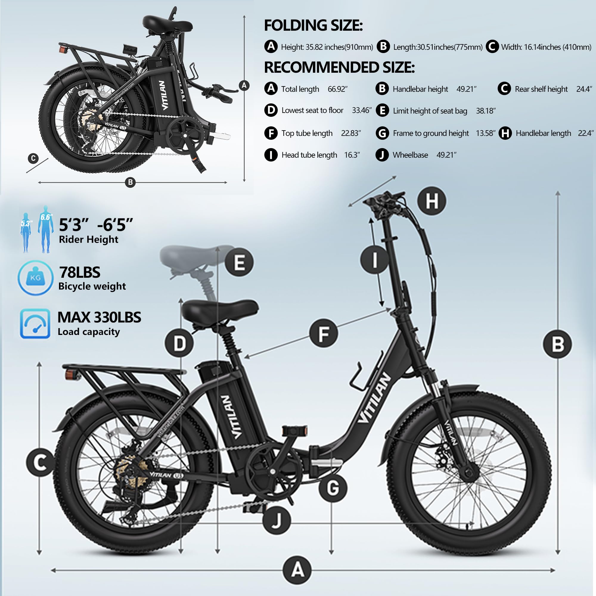 U3 Bici Elettrica Pieghevole Adulti, Bicicletta Elettrica con 48V 13Ah Batteria, 20"*3,0" Fat Tire Ebike, 7 Velocità, Autonomia 40-120 km, Adatto per Gli Spostamenti Urbani Quotidiani