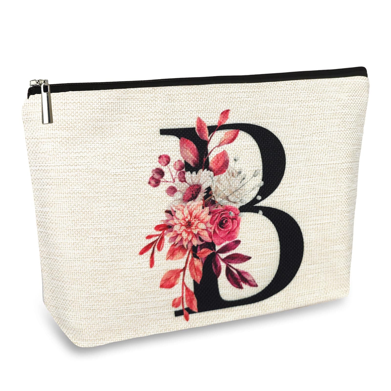 Initial A-Z Personalized Floral Makeup Bag, Monogrammed Birthday Gifts for Women Mom, Mothers Day Christmas Gift Ideas for Best Friend, Bride