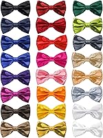 Mezchi 24 Pack Pre-Tied Clip-On Bow Ties for Men & Boys - Adjustable Solid Color Bowties, 24 Vibrant Shades for Weddings, Costumes, Parties