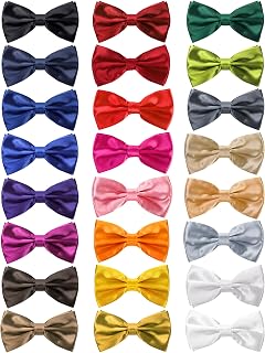 Mezchi 24 Pack Pre-Tied Clip-On Bow Ties for Men & Boys - Adjustable Solid Color Bowties, 24 Vibrant Shades for Weddings, Costumes, Parties