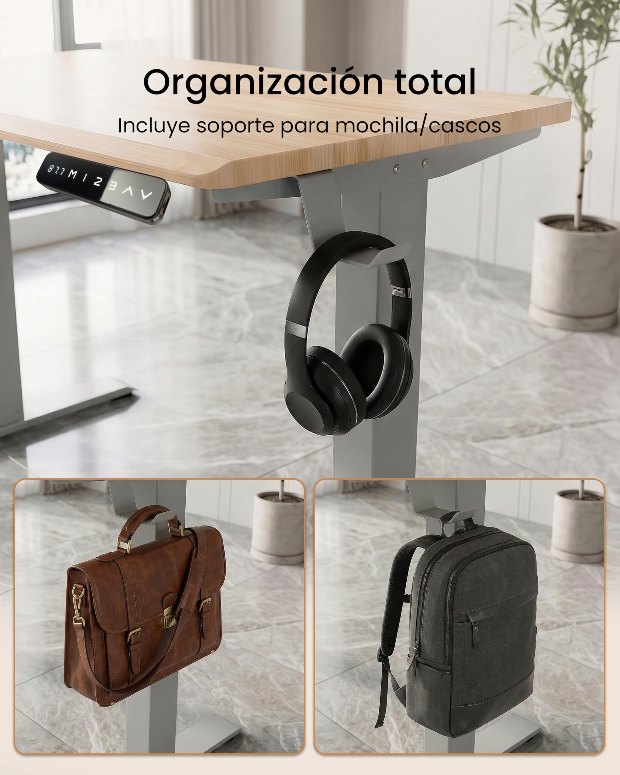 unycos - Escritorio Elevable Eléctrico con Tablero y Puertos USB 3.0, Mesa con Opciones de Altura, Doble Motor, Función Memoria/Anticolisión, 120 * 80 * 2.5cm (Gris/Madera, Core Dual)