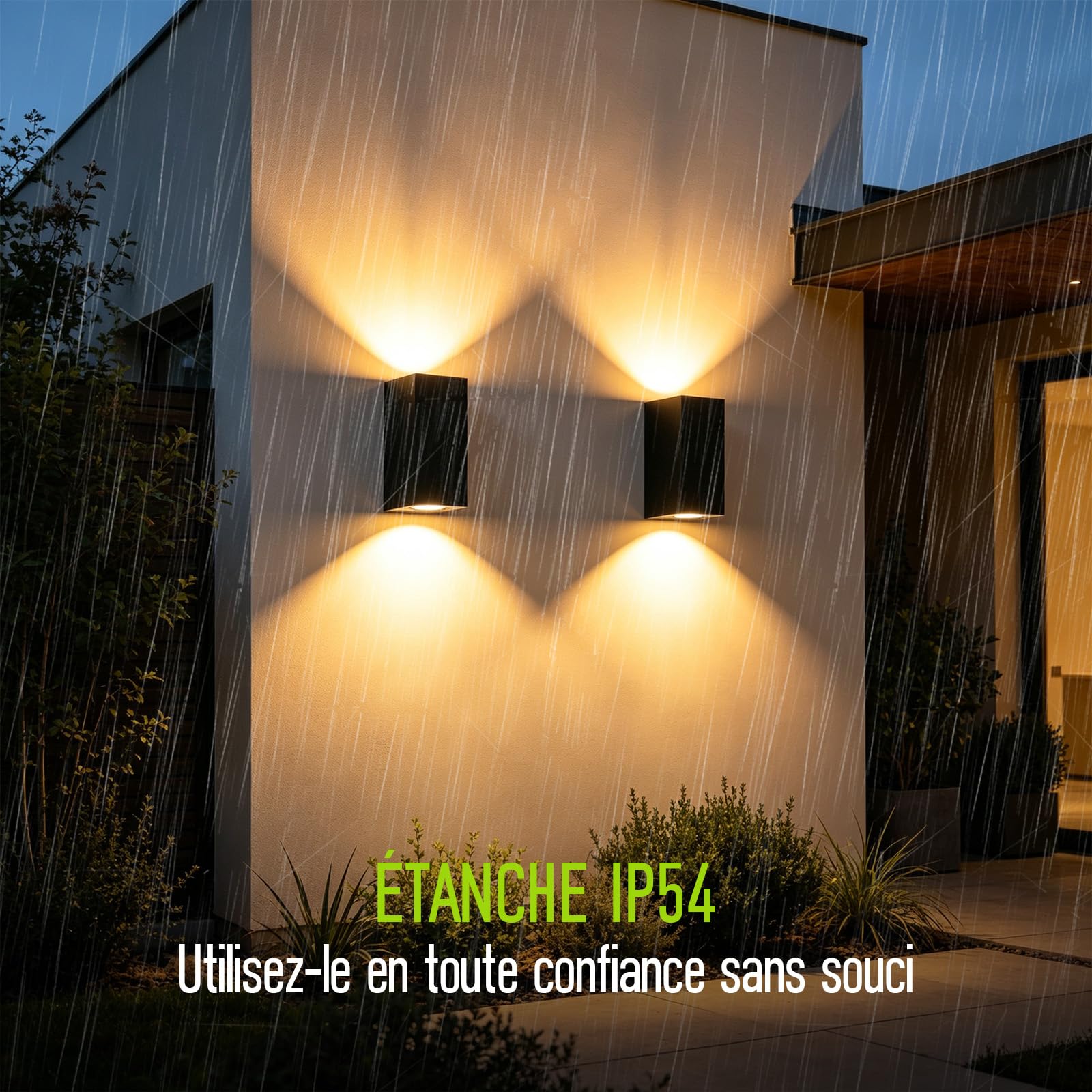 2 Pièces Applique Murale Extérieur Intérieur Up Down Douille GU10 Étanche IP54 Applique Murale LED Moderne pour Salon Et Jardin 70mm x 90mm x 150mm Noir