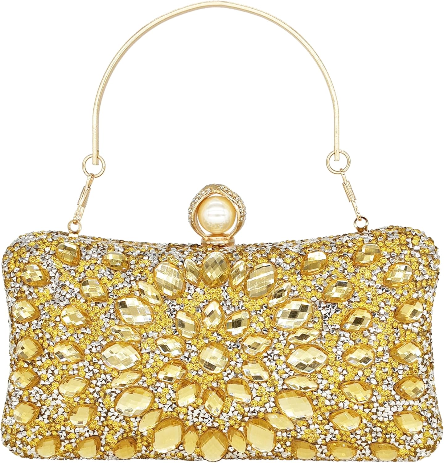 MAIRLOM Rhinestone Clutch Purses for Women Evening Wedding Formal – Round Pearl Clasp Handbag – Crystal Diamond Bag