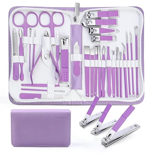 Juego de manicura profesional - Kit de pedicura 30 en 1, juego de cortaúñas de acero inoxidable para mujeres, color morado